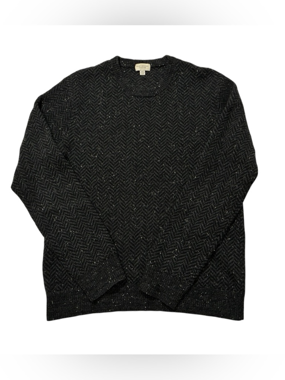 Club Monaco 100% Wool Italian Yarn | Black Speckled Herringbone Crewneck Sweater